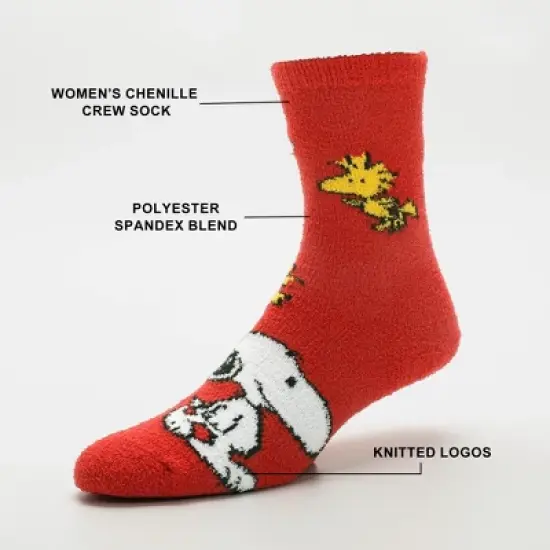 Peanuts Snoopy and Woodstock Womens Chenille Crew Socks image {1}