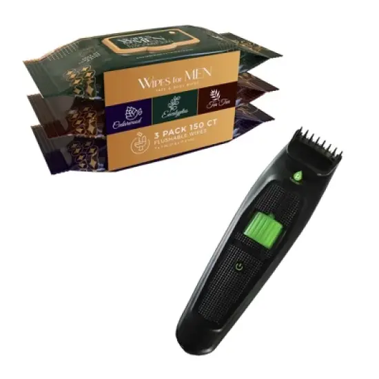 Pursonic Men&rsquo;s Refresh & Groom Kit: Cedarwood, Tea Tree & Eucalyptus Wipes + Rechargeable Beard & Body Trimmer image {3}