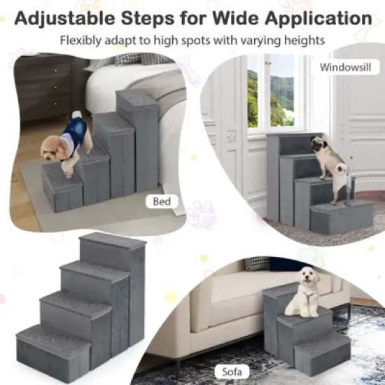 Costway 4-Step Dog Stairs Foldable Pet Stairs w/ Storage Boxes Pet Ramp Climbing Ladder for Small Medium Dogs Cats image {7}