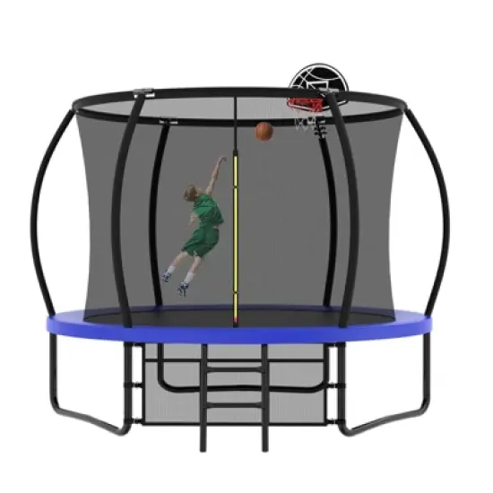 NAYSAYE Trampoline 10FT with Basketball Hoop and Enclosure Net for Outdoor Fun, Blue and Green, 120.00"*120.00"*99.00" image {5}