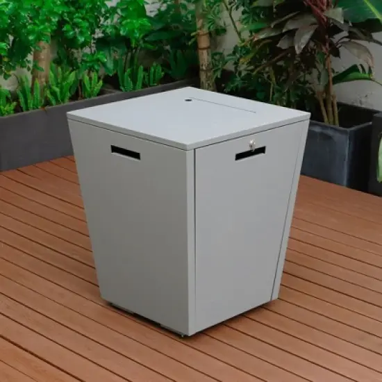 LeisureMod Marlin Patio Lounge Chairs with Arms and Fire Pit Side Table - Grey Trim, Set of 2 image {4}