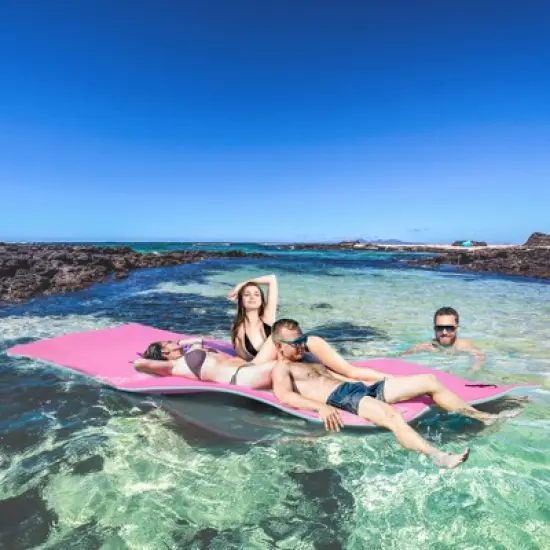 DSVIMOY 12'*5' Floating Mat, 3-Layer Swimming Pool Floating Water Mat, Thick Water Activities Mat for Lake, Oceans, Pink&Green, 149.5"*59"*1.3" image {3}