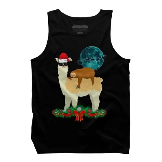 Men's Design By Humans Llama With Glasses Sleeping Sloth Christmas Santa By TeeShirtMadness Tank Top image {4}