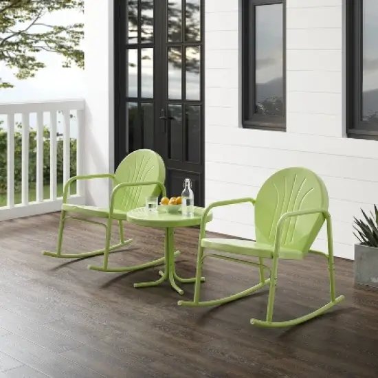Griffith 3pc Outdoor Metal Rocking Chair Set - Lime - Crosley image {1}