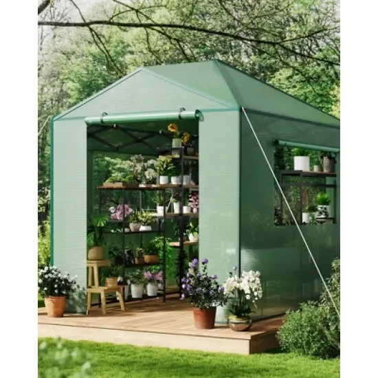 Pop Up Greenhouse,Portable Walk-in Indoor Outdoor Greenhouse for Garden Patio Backyard,Zippered Doors and Window,PE Cover image {8}