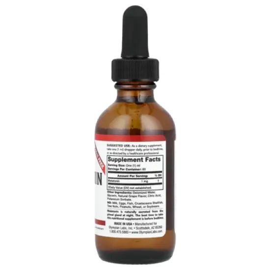 Olympian Labs Melatonin, Alcohol Free, Grape, 1 mg, 2 oz (60 ml) image {1}