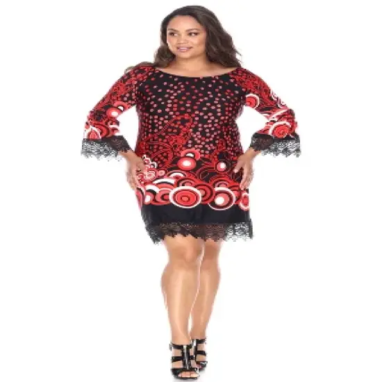 Women's Plus Size 3/4 Bell Sleeves Lace Trim Lenora Dress - White Mark image {4}