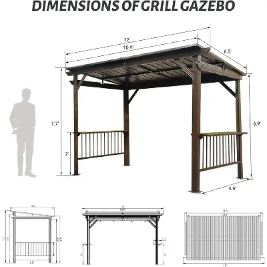 PAGED Aluminum BBQ Outdoor Gazebo Metal Frame with Shelves Serving Tables, Permanent Double Roof Hard top Gazebos image {2}
