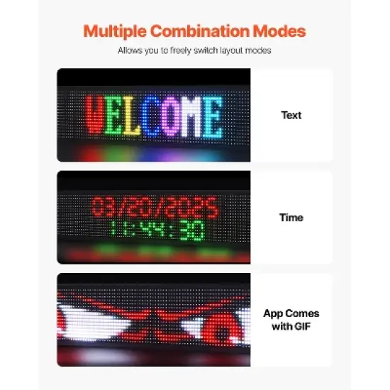 VEVOR Programmable Sign, P10 Full Color Flexible Digital Scrolling Panel, DIY Custom Text Pattern GIF Display Board, Bluetooth APP Control, Black image {6}