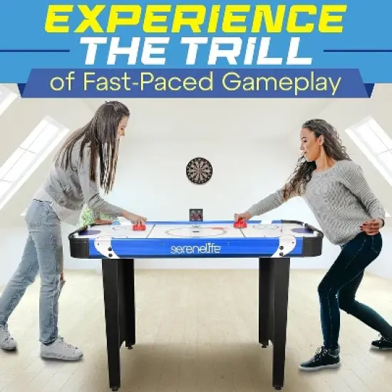 SereneLife 48" Air Hockey Table - Digital Scoreboard, Pucks & Pushers, Compact Design for Indoor Fun (Blue & Black) image {2}