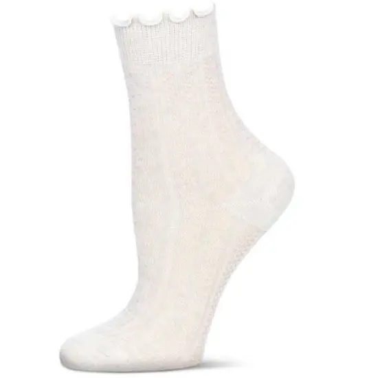 Memoi Women's Heart Ruffle Cuff Pointelle Crew Socks image {5}