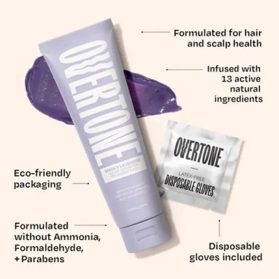 Overtone Smoky Lavender Hair Mask- Semi-Permanent Hair Dye & Color Conditioner- Vegan, Ammonia-Free, Light Purple for Brown & Blonde Hair image {5}