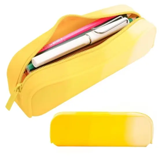 Boersma Yellow Pencil Case &ndash; Large Capacity Waterproof Silicone Pen Pouch, Aesthetic Stationery Organizer for School, Office, Teen Boys & Girls image {6}