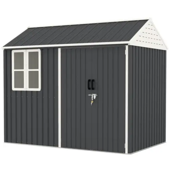 Resenkos Storage Garden Shed,Garden Sheds,8' x 6' Metal Garden Storage Shed w/ Doors, Window and Air Vents, Dark Gray image {10}