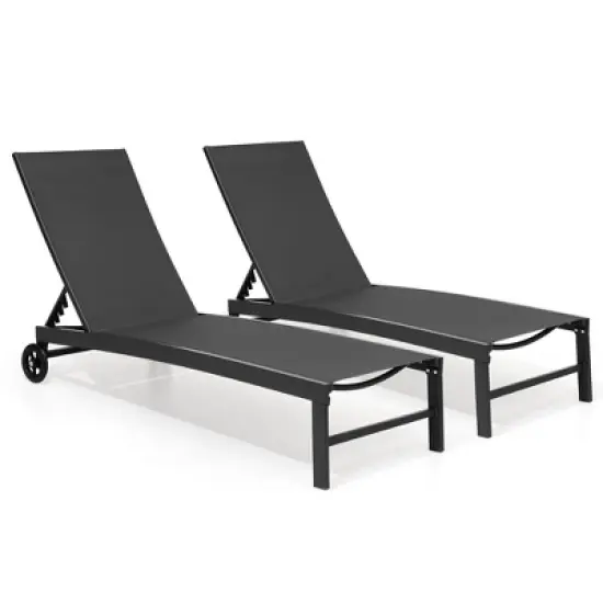 Crestlive Products Outdoor Wheel Adjustable Chaise 5 Reclinig Position Aluminum Sun Lounger image {9}