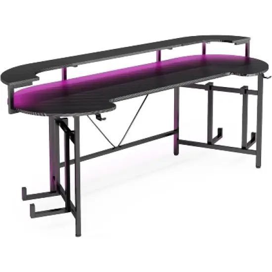 Tribesigns 75" Gaming Desk with LED Light, Large Computer Desk with Monitor Shelf image {7}