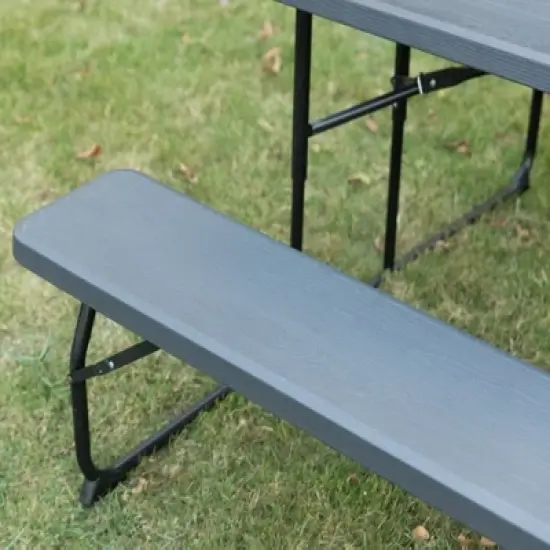 Gardenised Gray Outdoor Foldable Woodgrain Portable Picnic Table Set image {10}