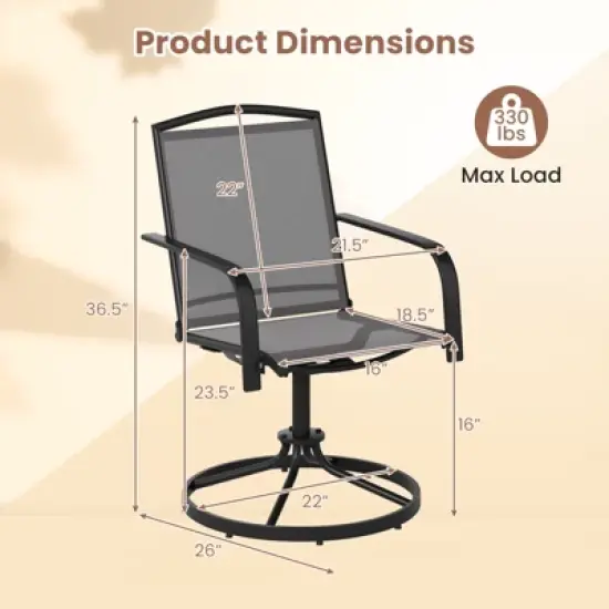 Tangkula Patio Swivel Chairs Set of 2 w/ High Back & Round Metal Base for Backyard image {7}