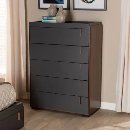 5 Drawer Rikke Two-Tone Wood Chest Brown - Baxton Studio image {1}