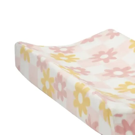 Lambs & Ivy Daisy Dreams Changing Pad Cover - Pink/White Checkered Soft Luxury image {2}
