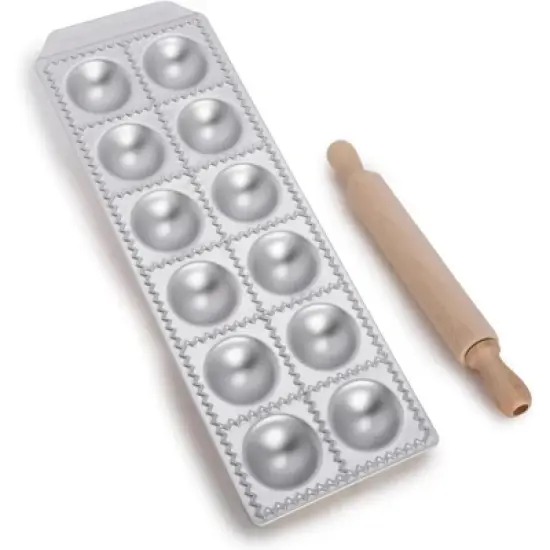 Raviolamp Classic Line Ravioli Mold &ndash; 100% Made in Italy, Aluminum Pasta Cutter with Rolling Pin &ndash; Perfect Accessory for Homemade Ravioli (12-Cavity) image {5}