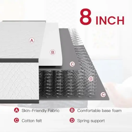 FDW 8 Inch Mattress Medium Firm Spring Mattress Cool Sleep Pressure Relief Fiberglass Free Mattress in a Box CertiPUR-US Certified image {5}