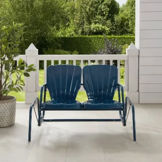 Ridgeland Outdoor Metal Loveseat Glider - Navy - Crosley image {2}
