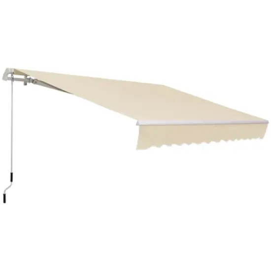 Outsunny 12' x 8' Patio Awning Canopy Retractable Sun Shade Shelter with Manual Crank Handle for Patio, Deck, Yard, Cream White image {3}