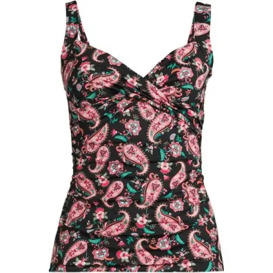 Lands' End Women's Long Chlorine Resistant V-Neck Wrap Underwire Tankini Swimsuit Top Adjustable Straps image {9}