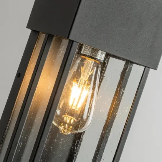 ALOADECOR Modern Outdoor Wall Light with Dusk to Dawn Sensor H26'' Black  with Seeded Glass 2-Light Waterproof Sconce for Porch Garage image {6}