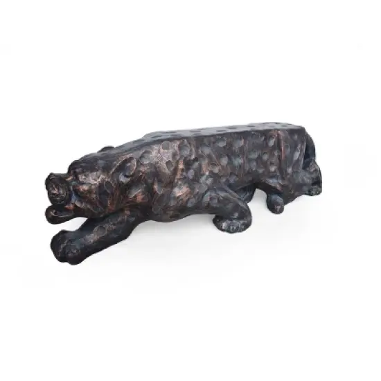 GDFStudio Nolene Outdoor Lightweight Concrete Leopard Bench, Antique Copper image {6}