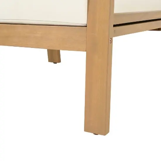 Christopher Knight Home Barnaby Outdoor Acacia Wood Slat Design Upholstered Club Chair, Beige image {8}