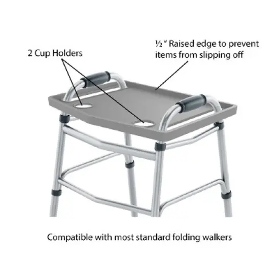 Fleming Supply Walker Tray Table with 2 Cup Holders for Folding Walkers (Gray) image {3}