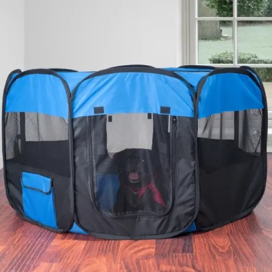 Pet Adobe Portable Pop-Up Octagon Pet Playpen - Blue/Black image {3}