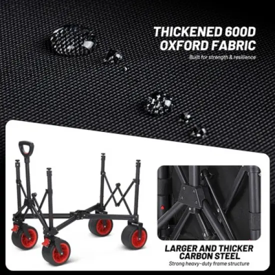 Garvee Foldable Wagon Cart with Big Wheels, Collapsible Utility Cart with Adjustable Handle, Side Pockets and Cup Holder for Shopping, Garden, Black image {7}