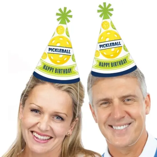 Big Dot of Happiness Let&rsquo;s Rally - Pickleball - Cone Happy Birthday Party Hats for Kids and Adults - Set of 8 (Standard Size) image {1}