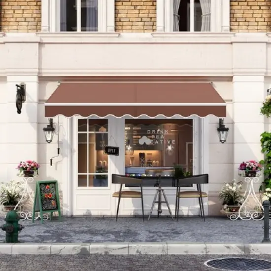 Costway 10' x 8.2' Retractable Awning Sunshade Shelter Manual Crank Handle Coffee image {3}