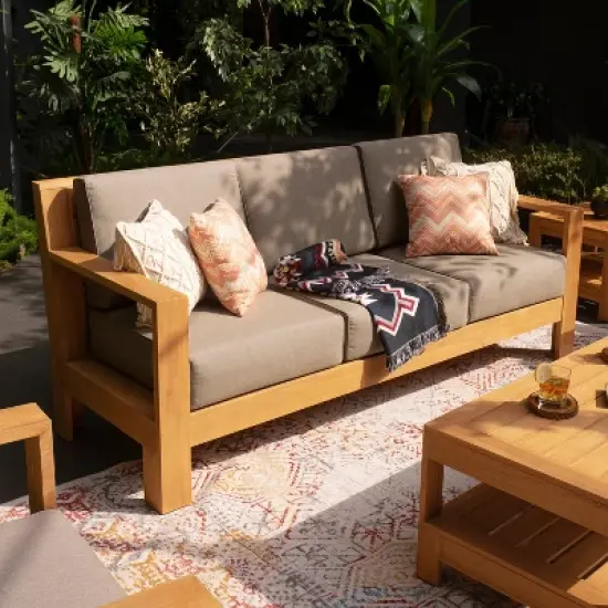 Cambridge Casual Logan Teak Wood Outdoor Sofa with Sunbrella Cast Shale Cushion: Weather-Resistant, 3-Seater Patio Furniture image {2}