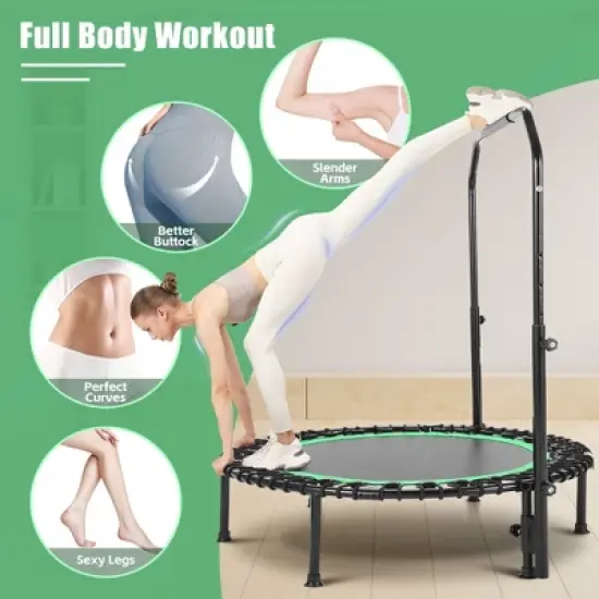 ANCHEER 40inch Foldable Trampoline Fitness Rebounder with Resistance Bands Adjustable Handle Max Load 450lbs image {3}