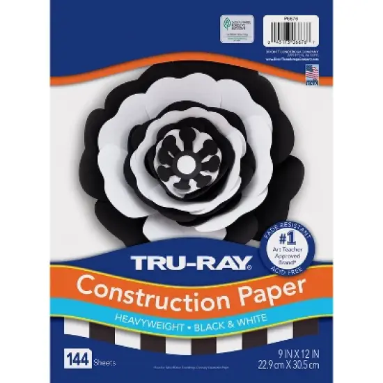 Tru-Ray&reg; Premium Construction Paper, Black & White, 9" x 12", 144 Sheets Per Pack, 3 Packs image {1}