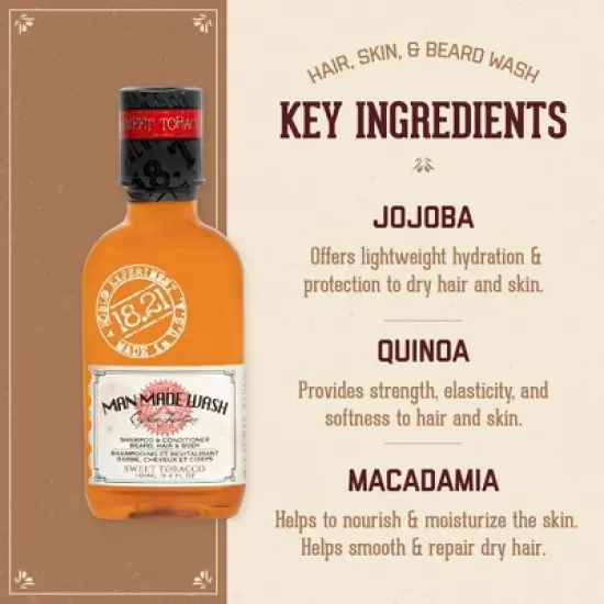 18.21 Man Made Sweet Tobacco 3-in 1 Travel Size Mens Shampoo+Conditioner+Body Wash, 3.4 oz image {3}