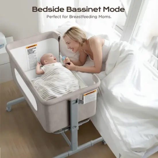 BabyBond 3-in-1 Baby Bassinet with Comfy Mattress, Wheels & 6 Height Adjustments image {1}