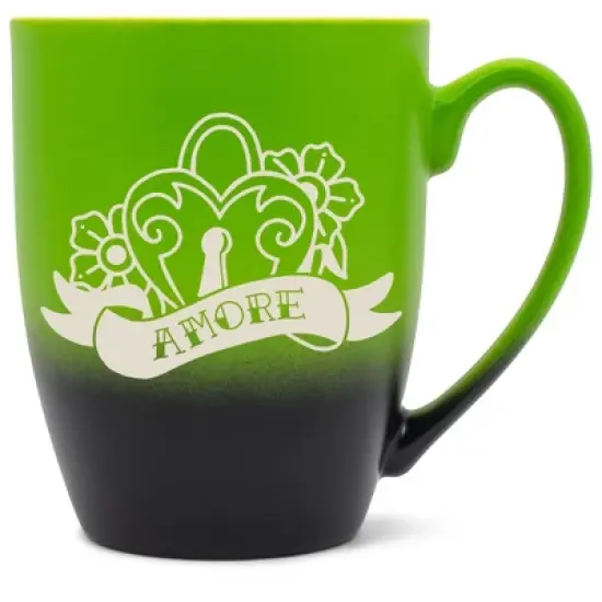 100 North Floral Heart 10 Ounce Green and Black Two Toned Ombre, Comfortably Fits Your Hands, Ceramic Tea Coffee Cup Mug, Amore image {1}