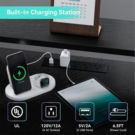 61" L Shaped Gaming Desk, with Monitor Stand, L-Shaped Corner Computer Desks, Built-in LED Lights and Side Storage Pockets, for Small Spaces image {3}