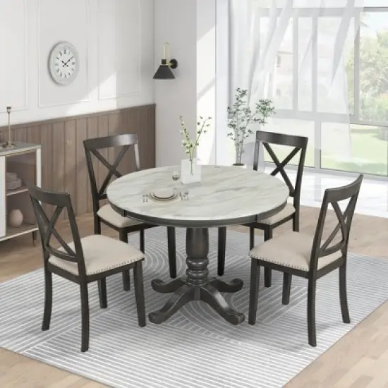 5-Piece Dining Set with Solid Wood Table and 4 Chairs, Gray - ModernLuxe image {1}