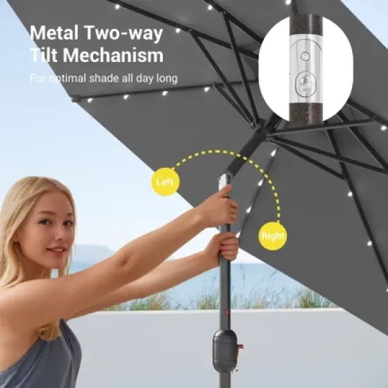 Sonkuki 9 ft Outdoor LED Round Solar Lighted Patio Market Umbrella W/Tilt, UV-Resistant Fabic for Backyard, Garden image {6}