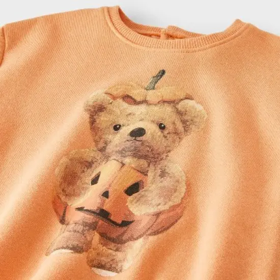 Baby Teddy Bear Halloween Pumpkin Long Sleeve Romper - Orange image {2}