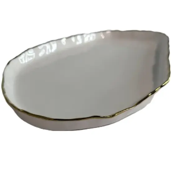 Jiallo 12" Simplicity Collection White Porcelain Gold Trim Freestyle Oval Shape Tray image {5}