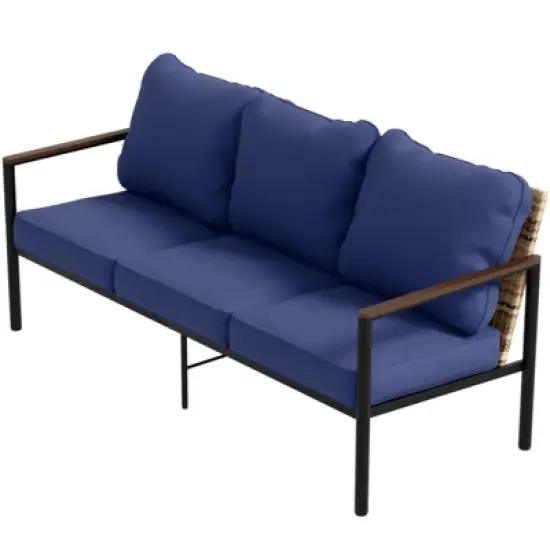 EAGLE PEAK Sunset Dune Collection Modern Outdoor Furniture Sofa, 3-Seat Wicker Patio Couch with Cushions image {9}