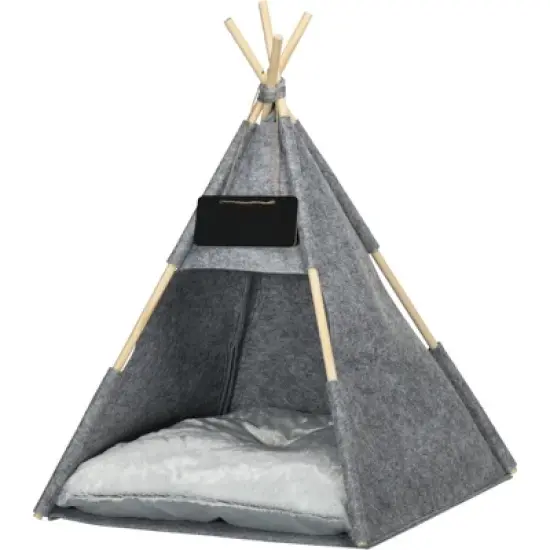 PawHut Pet Tent Cat Cave Small Dog Bed with Thick Cushion, Name Chalkboard for Kitten and Puppy gray image {3}